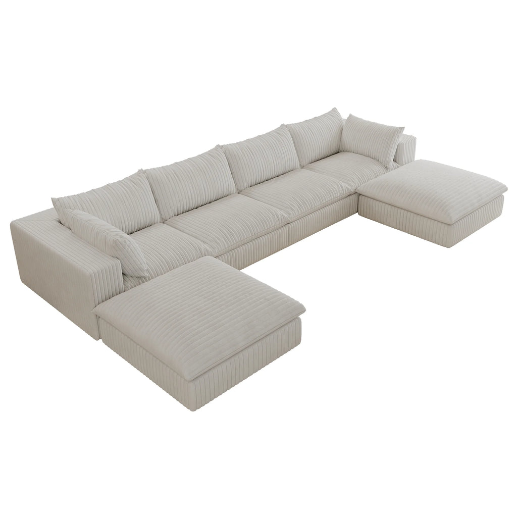 157.6” Corduroy Modular Sectional Sofa,U Shaped Sectional Sofa Couches with Movable Ottoman Chaise,Deep Seat Comfy Cloud Sofa for Living Room,Beige