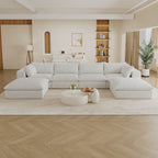 157.6” Corduroy Modular Sectional Sofa,U Shaped Sectional Sofa Couches with Movable Ottoman Chaise,Deep Seat Comfy Cloud Sofa for Living Room,Beige