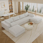 157.6” Corduroy Modular Sectional Sofa,U Shaped Sectional Sofa Couches with Movable Ottoman Chaise,Deep Seat Comfy Cloud Sofa for Living Room,Beige