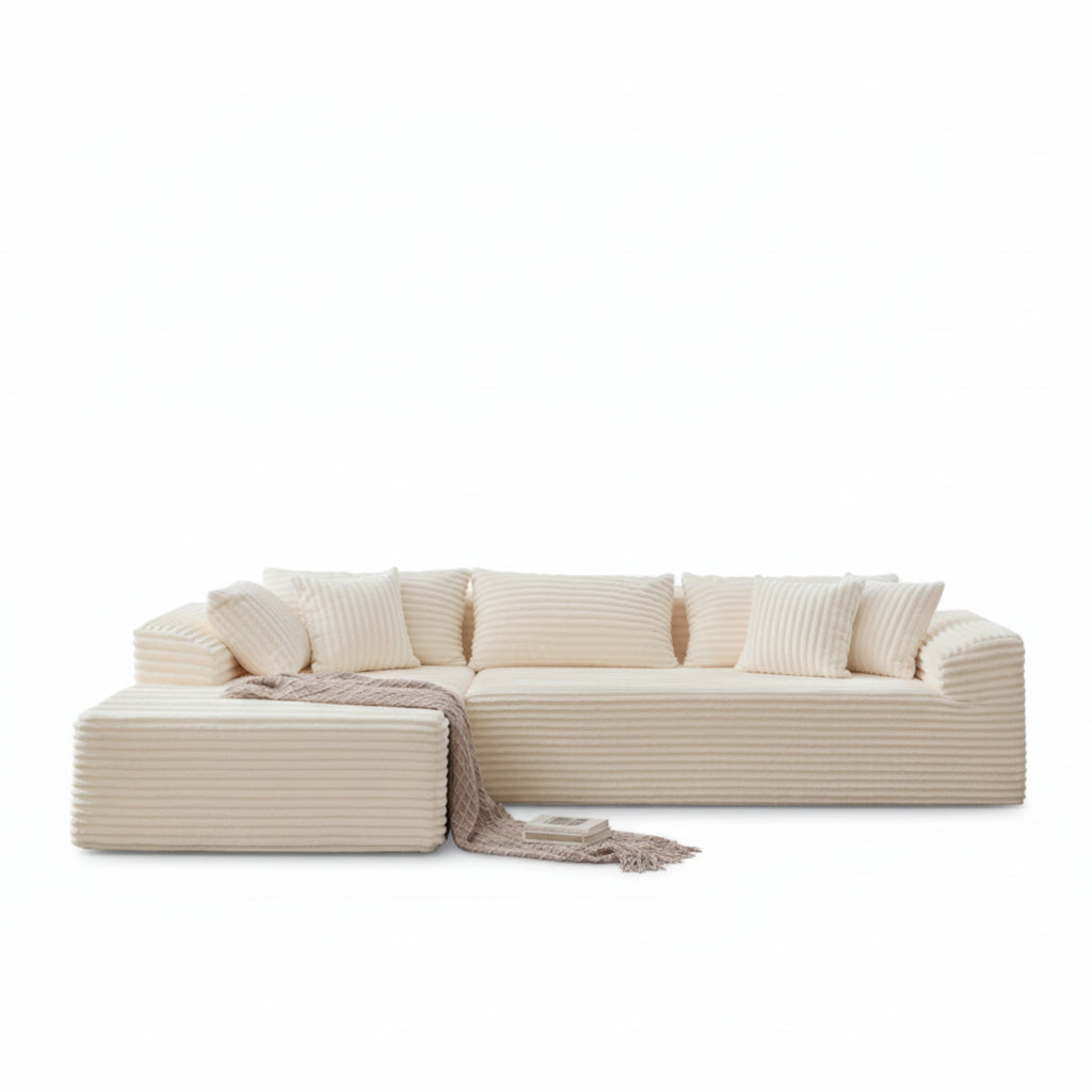 108" Oversized L-Shaped Sectional Sofa Modern Modular Cloud Couch with Deep Seating Upholstered Corduroy Sofa for Living Room Bedroom,No Assembly Required，Beige